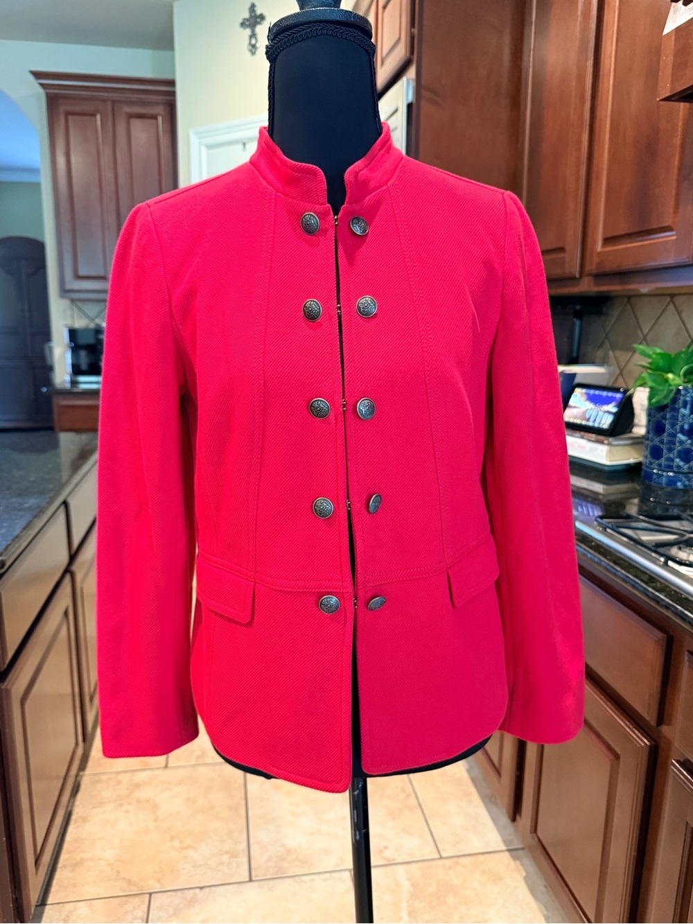 Talbots Women’s Twill Band, Red Military-Style Button Jacket NWT Size 6P